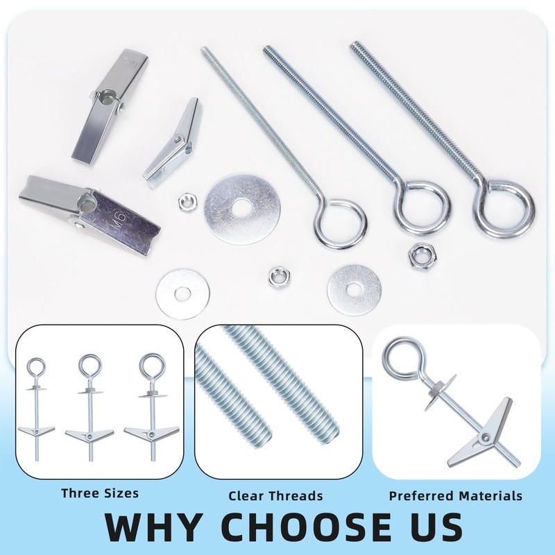 Glarks 18pcs M4 M5 M6 O-Shaped Eye Bolt Toggle Anchors