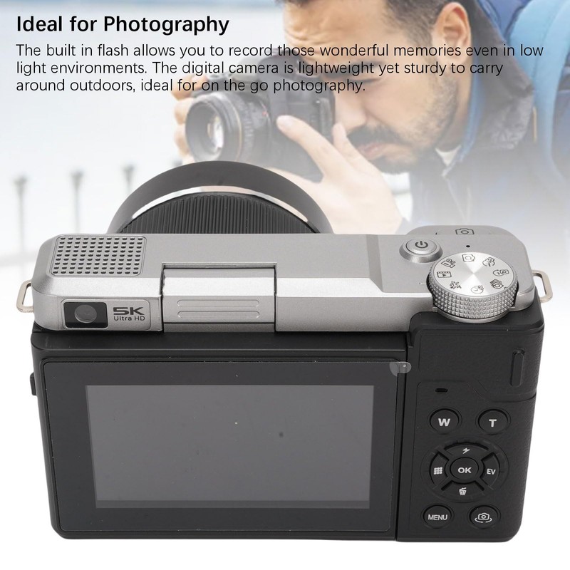 5K Digital Camera, 80MP WiFi Vlogging Camera for Photography with