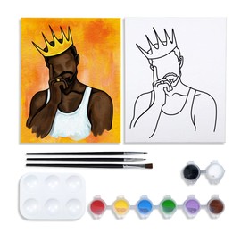 Nuberlic Pre Drawn Canvas for Painting for Adults Paint and Sip Painting Kit Pre Stretched Canvas with Pictures to Paint Afro King Father's Day Gift Party Supplies 8x10 inches