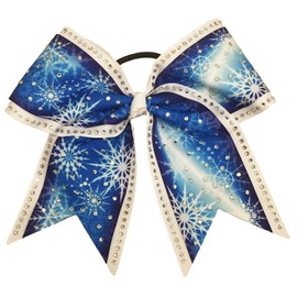 Snowflakes Cheer Hair Bow - Shimmering Snowflakes Rhinestone Christmas Cheer Bow
