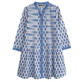 Túnica AV con cuello en V impresa con bloque de mano, Diseño de color azul., XL