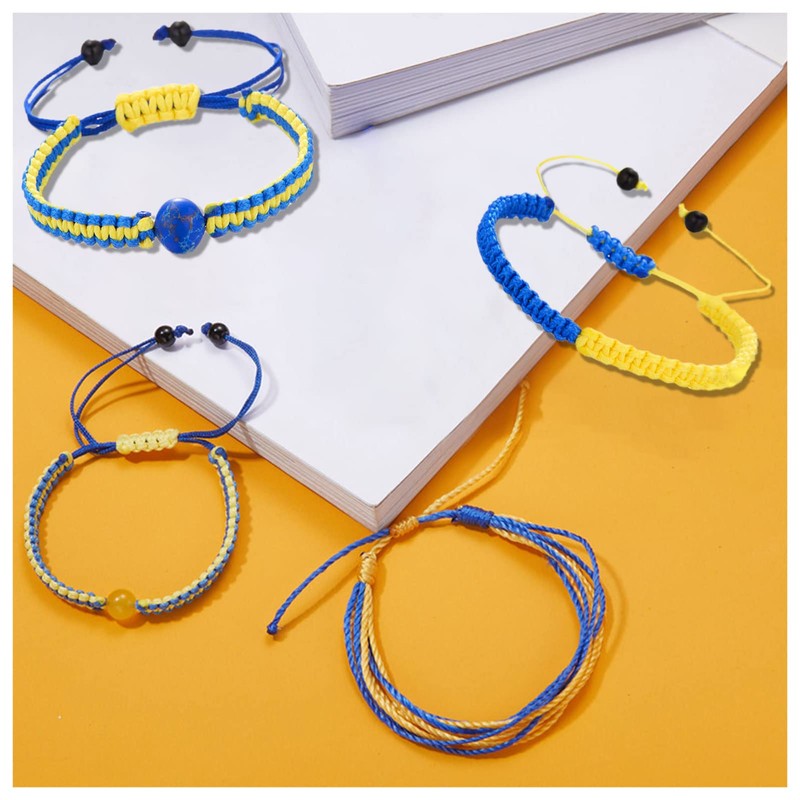 6Pcs Ukraine Bracelet for Women Men, Adjustable Hand Braided Ukraine