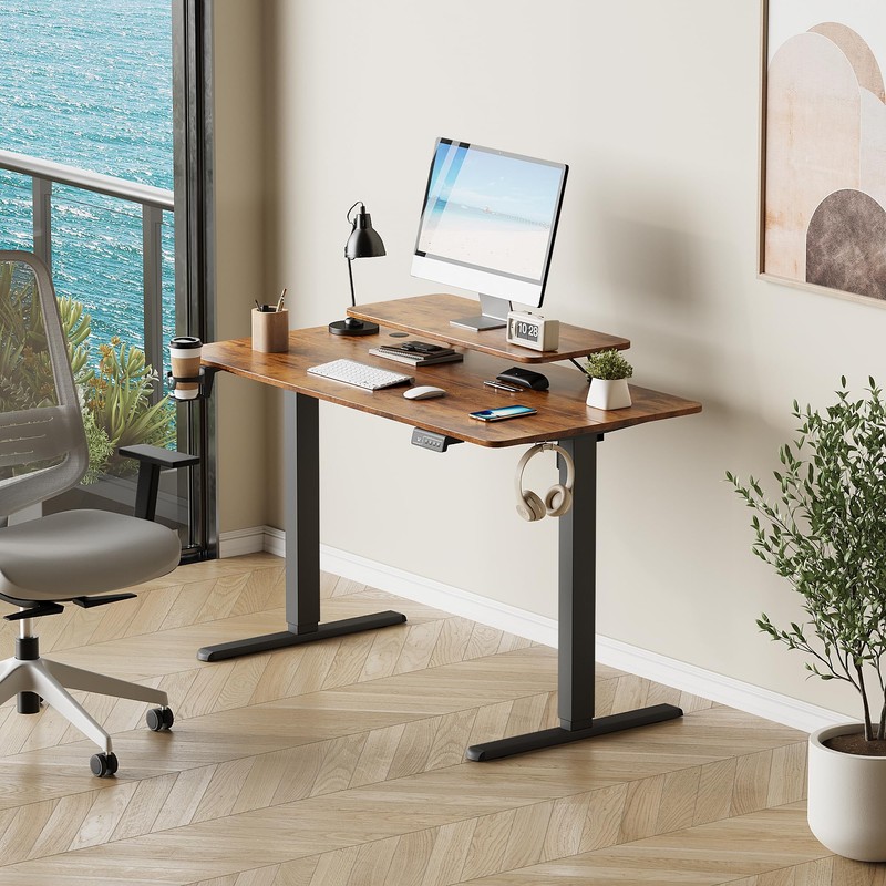 Furmax Electric Standing Desk with Monitor and Laptop Workstation, 47