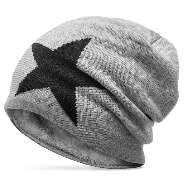 Womens Star Slouch Winter Beanie MU118, Farbe:hell grau;Mode Größe:One Size