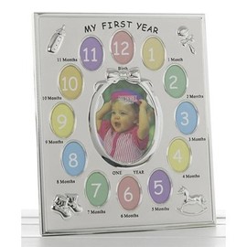 Two Tone My First Year Frame - Silver Multi Photo Frame with 13 Photos 50012