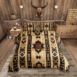 Feelyou Wood Southwestern Bedding Set Queen Size Geometric Comforter Set Tribal Native American Indian Design Vinatge Comforter Decor Exotic Style Stripe Line Duvet Set