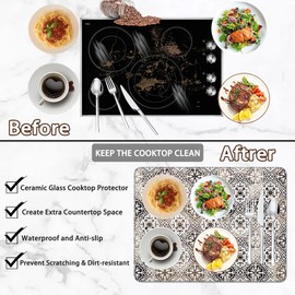 Electric Stove Top Cover,Retro Shabby Persian Pattern Heat Resistant Rubber Glass Ceramic Stovetop Protector Mat, Rubber Dish Drying Mat 28.5'' x 20.5''