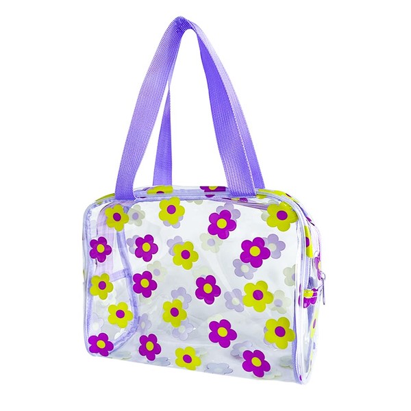 TotePrint Clear Floral Hand Bag and Travel Cosmetics Pouch with