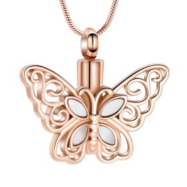 VCCWYQK Cremation Jewelry Butterfly Urn Necklace for Ashes Stainless Steel Keepsake Memorial Urn Locket for Adult Ashes (Rose Gold)