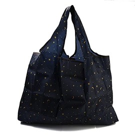 BEEFLYING Pack of 3 Foldable Environmentally Friendly Nylon Shopping Bags Reusable Waterproof Shopping Bags Anchor Pattern Bags with Bag and Bag Handle (52.5 x 60 x 0.15 cm), Pattern 6: Stars and Moon