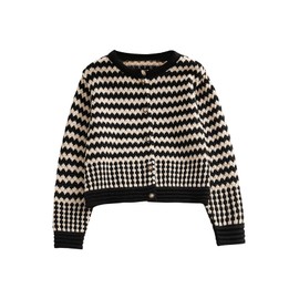 GORGLITTER Women's Striped Button Up Sweater Cardigan Trendy Dressy Color Block Long Sleeve Fall Cropped Short Cardigan Black Medium