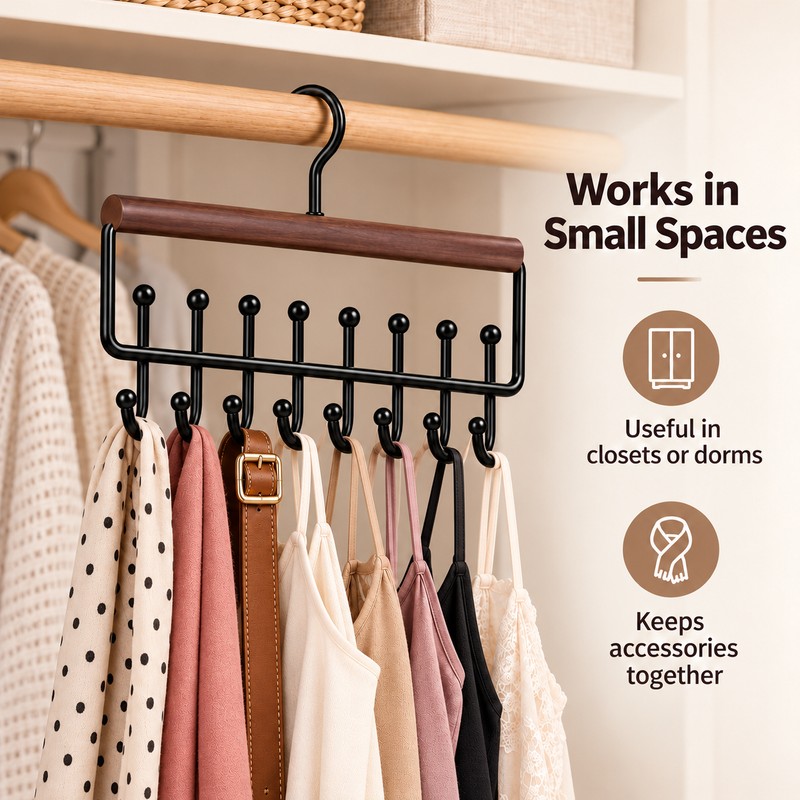 16-Hook Strap Clothes Hanger - Brown Two-Row Organizer for Bras,