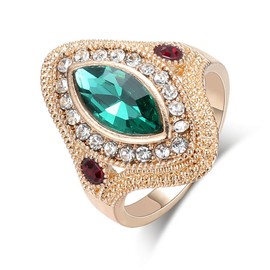 HAIXIAN Gold Eye Shape Green Cubic Zirconia Ring,14K Yellow Gold Plated Cocktail Party Crystal CZ Turkish Ring,Gemstone Turkey Ring Jewelry for Women Her (Ring_B, 7)