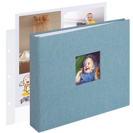 1DOT2 10x10 Inch Large 3 Ring DIY Scrapbook Photo Album with 30 Plastic Sleeves 60 Pages and Fabric Cover Scrapbook for Baby Travel Wedding kids