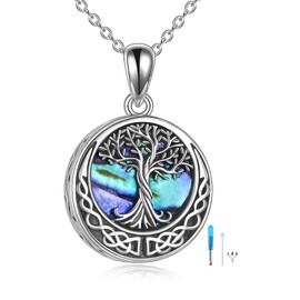 YAFEINI Tree of Life Urn Necklaces for Ashes 925 Sterling Silver Abalone Shell Tree of Life Cremation Jewelry for Ashes Memory Jewelry for Women Men