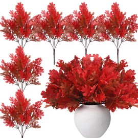 Thiccywoov 12 Pcs Artificial Oak Leaves Branches Fake Acorns Fall Decor Large Fake Maple Leaves Artificial Greenery Silk Floral Autumn Faux Spray for Thanksgiving Table Centrepieces(Brownish Red)