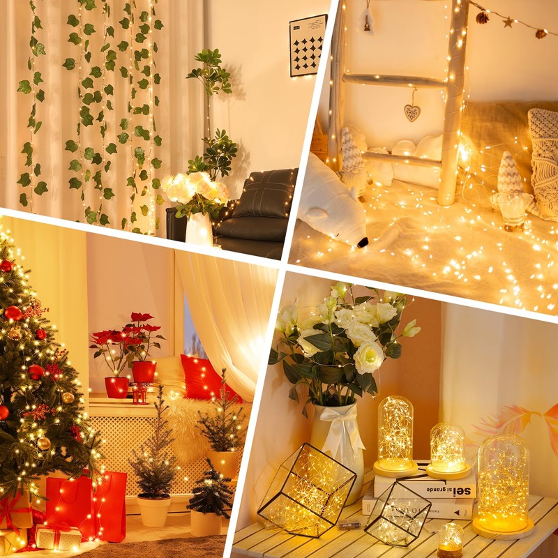 132FT(33FT*4)FT Lipstick Rechargeable Fairy Lights, Twinkle Lights Battery Operated, Mini