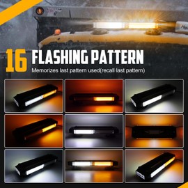 OPPBUY Amber White LED Rooftop Strobe Light Bar with Magnetic Base,14.7’'COB Double Side Emergency Hazard Warning Flashing Light Bar,12/24V,16 Flashing Mode Beacon Strobe Light for Truck Snowplow