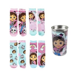 CARTOON Gabby's Dollhouse 4 Paar Babysocken aus Baumwollmischung mit Spardose, mehrfarbig, 27-30