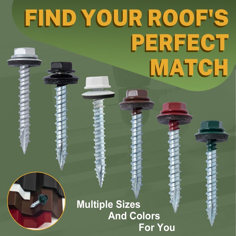 LIONMAX Metal Roofing Screws #14 x 1-1/2 Inch, 300-PCS, Brown