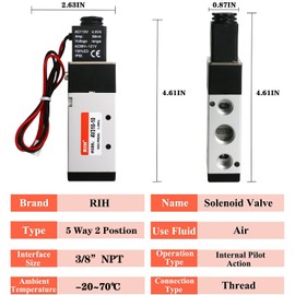 RIH Pneumatics Solenoid Valve 4V310-10 12V/24V/110V Series Single Coil Pilot-Operated Electric 2 Position 5 Way Connection Type (AC110V/Out of line, 3/8"NPT)