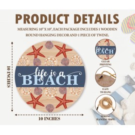 Life Is A Beach Decor, Welcome Hanging Sign For Front Door, Summer Door Sign With Rope For Outdoor Porch -07