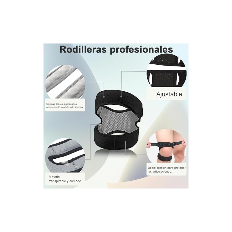 2 pcs Negro Rodillera Ajustable con Soporte Rótula, Estabilizador Deportes