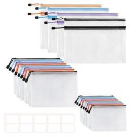 VANHVIS 20-Piece Plastic Wallets Zip Lock Folders, Waterproof Zipper Document Pouch Set Including 4X A4, 8X A5 & 8X A6 - Ideal for Home, School & Office