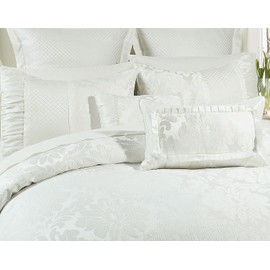 Luxury 8PC Sara Jacquard Comforter Set Including Duvet Cover Set and Down Alterntive Comforter Duvet Insert, Corner Ties with Duvet Cover, Corner Tabs with Comforter, Full/Queen Size, White