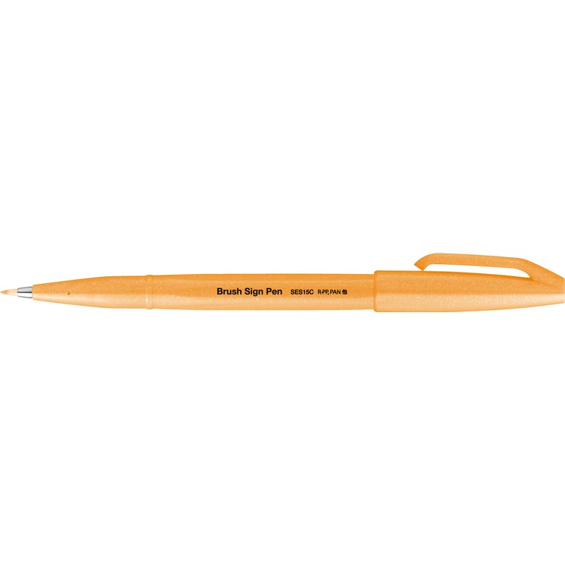 Pentel SES15C-FFX Brush Sign Pen Neon Orange Fibre Tip Brush