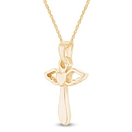 Angel Wing Cross Heart Pendant Necklace in 14K Yellow Gold Over Sterling Silver 18" Chain