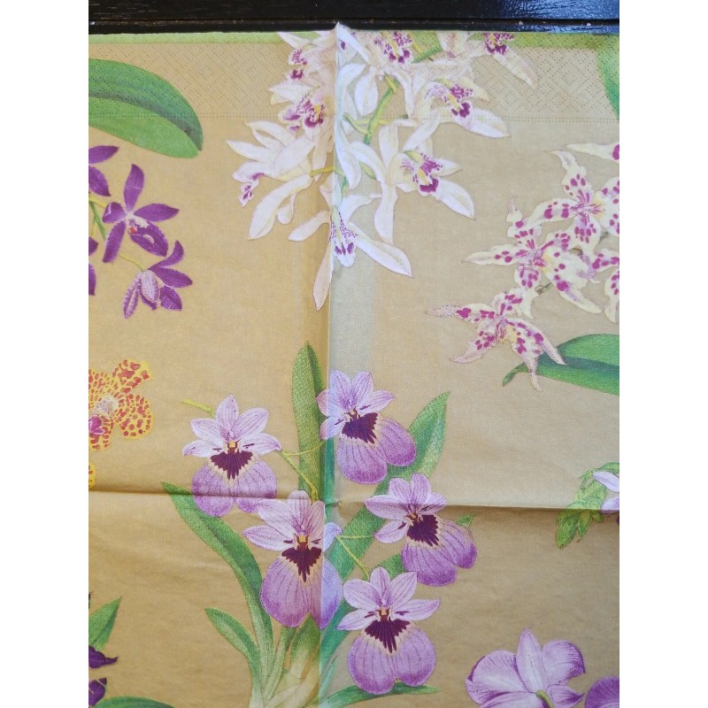 TWO Individual Napkins Orchids Gold Dinner for Decoupage (124