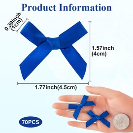 Mxxipp 70pcs Mini Ribbon Bows for Craft, Small Satin Ribbon Bow, Soft Bowknot Sewing Accessories for Flowers Bakery Gift Wrapping Christmas Wedding Birthday Party Decoration- Blue