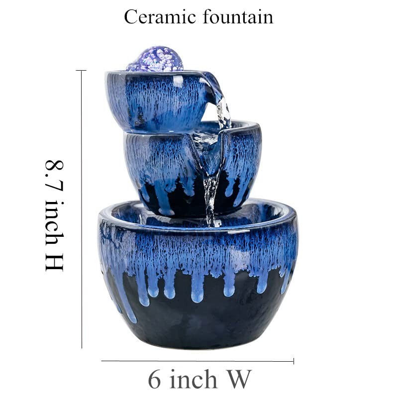 Ceramic Tabletop Fountain with Ball for Indoor Table Desk Office
