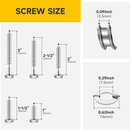 Mywish 1/4 Hex Head Lag Screws Assortment Kit, 109Pcs Heavy Duty Lag Bolts with Washers, 304 Stainless Steel Bolts 18-8 5-Size Wood Screws for Outdoor, Bright Finish 1/4 Bolt
