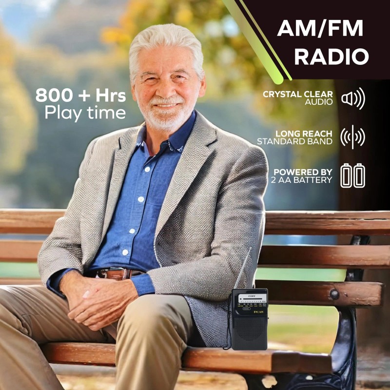 Coby CR-203-BLK Pocket Size AM/FM Radio, Black