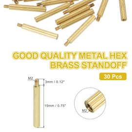 PATIKIL M2 x 19+3 mm Male Female Brass Hex Spacer Standoff, 30 Pcs for FPV Drone Quadcopter PCB Motherboard Steel Screw Nut Set Computer & Circuit Board, Gold
