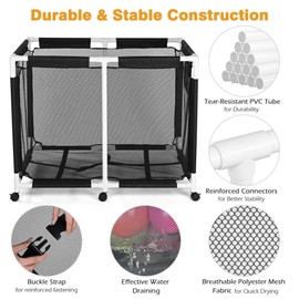 Yescom Extra Large Mesh Pool Storage Bin PVC Framed 214 Gallon Noodles Holder Toys Storage Organizer 48"x33"x39" 6 Wheels Rolling Cart Black