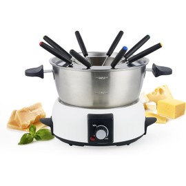Saenchue Electric Fondue Pot Set for Cheese & Chocolate - 6-Cup Stainless Steel Fondue Pot with 8 Coded Forks - 3 Mode Fondue Set Adjustable Temperature Control for Cheese, Oil and Hotpot, FD-10