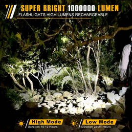 Flashlights High Lumens, 10000+ Lumens Spotlight Flashlights, IPX5 Waterproof Flashlight, Rechargeable Spotlight with Shoulder Strap for Camping Hunting Emergencies Outdoor (Gold)