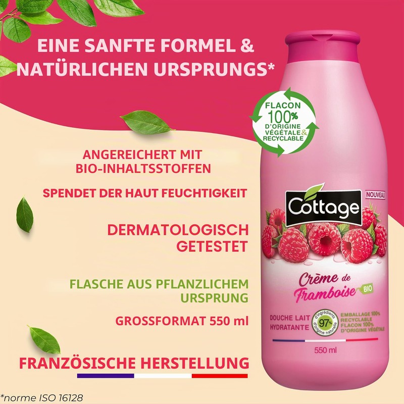 Cottage Shower Gel Moisturising Milk - Organic Raspberry Cream -