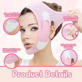 Chin Strap for Sleeping, Double Chin Reducer, Pink Reusable V Line Jaw Strap for Sleeping, Jaw Line Shaper Face Lifting Band Face Slimming Strap for Women Men Work Read
