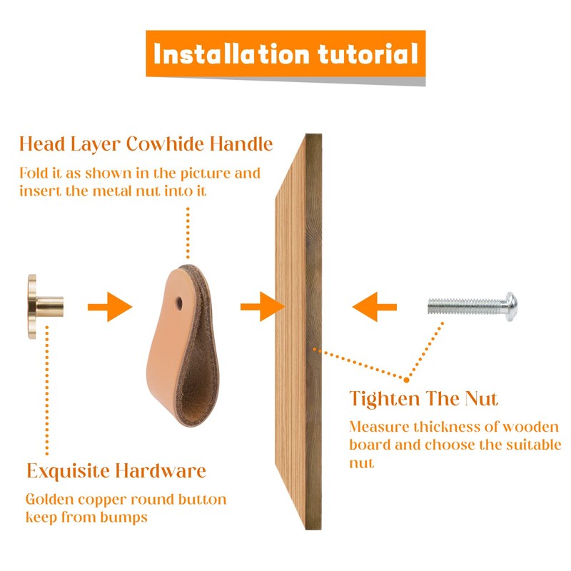 LEREATI 4 Pack Leather Drawer Pulls Gray Cabinet Handles Single