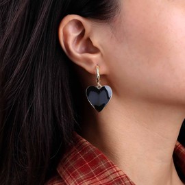Vintage Enamel Heart Earrings Black Enamel Heart Drop Earrings C Shape Hoop Earrings Gold Half Hoop Dangle Earrings Black Love Heart Stud Earrings Jewelry for Women
