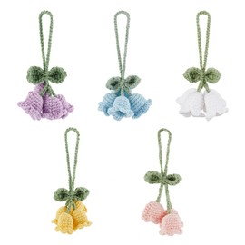 FINGERINSPIRE 5 Pcs Crochet Flowers Crochet Bluebell Flower Pendant Knitted Bell Orchid Flower Pendant Lily of The Valley Cotton Knitting Hanging Ornament for Bag Car Rear View Mirror Keychain Decor