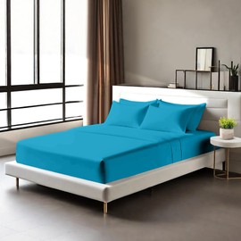 Egyptian Cotton Fitted Sheets 25cm Deep Mattress Pocket 200 Thread Count Fitted Bed Sheet- Soft & Comfortable Bottom Sheet (Teal, Double)