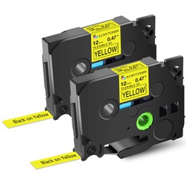 KCMYTONER 2 Pack Compatible for Brother TZe-FX631 TZ-FX631 TZe-631 TZ-631 Flexible-ID Cable Wire Tape 12mm 0.47 Inch Black on Yellow Label for PT-H110 PT-D400 PT-D400AD PT-D600 PT-D610BT Label Maker