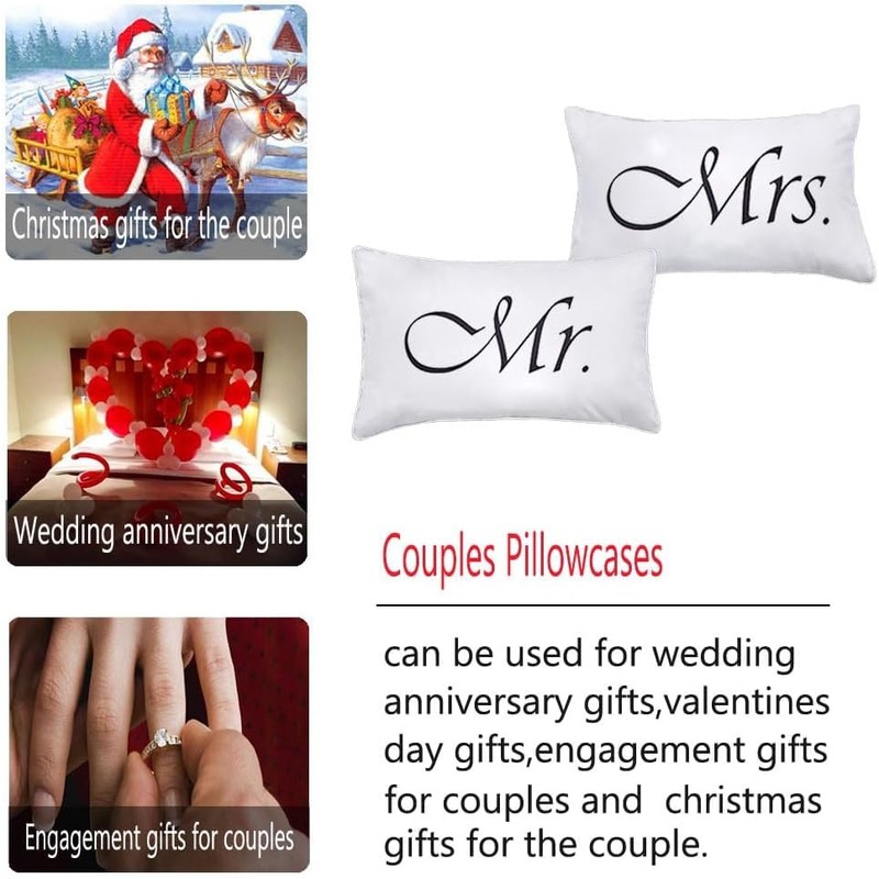 DasyFly Mr and Mrs Pillow Cases,His and Hers Couples Pillowcases,