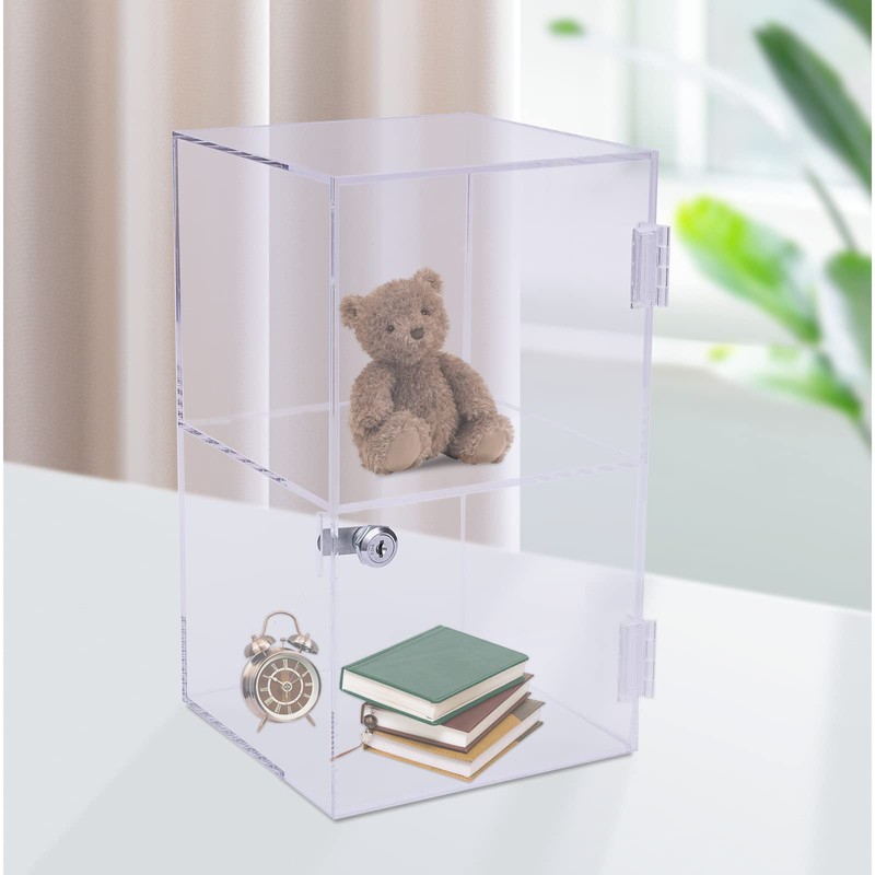 2-Shelf Clear Acrylic Display Case with Lock, Display Case Cabinet