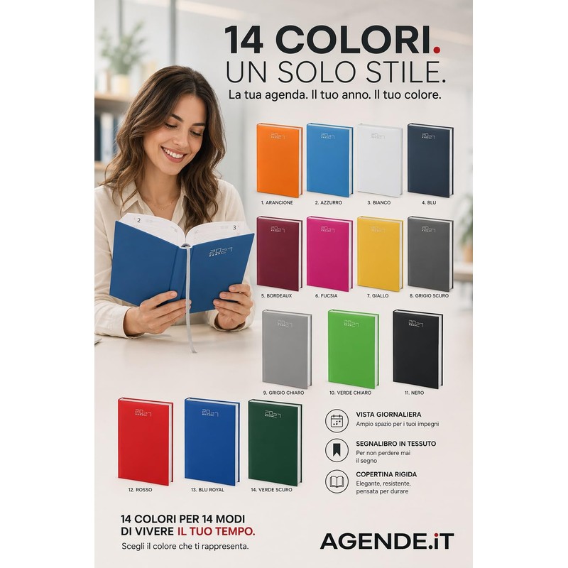Agenda Giornaliera 2027 A5 15x21cm Copertina Gommata Blu